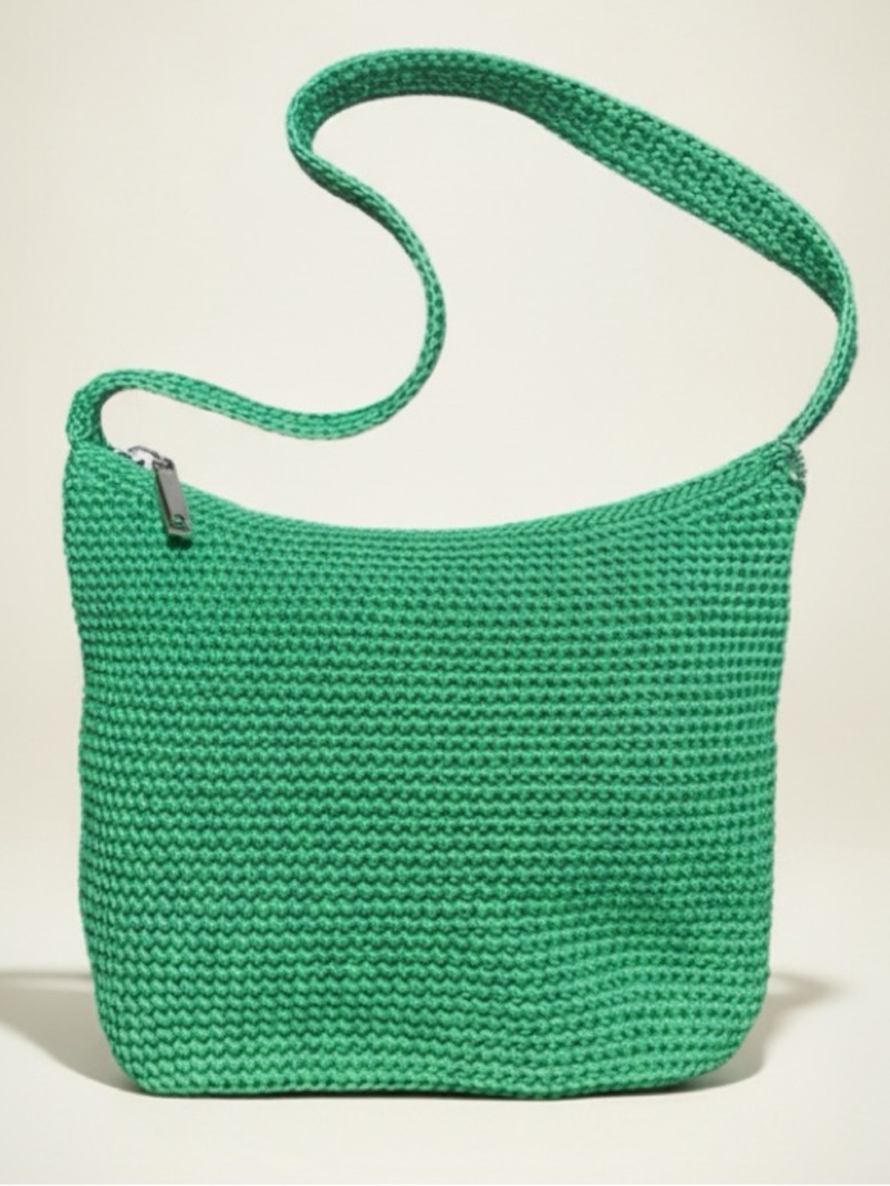 THE SAK Hobo Shoulder Bag Crochet Emerald Green with Silver Tone Hardware NWOT